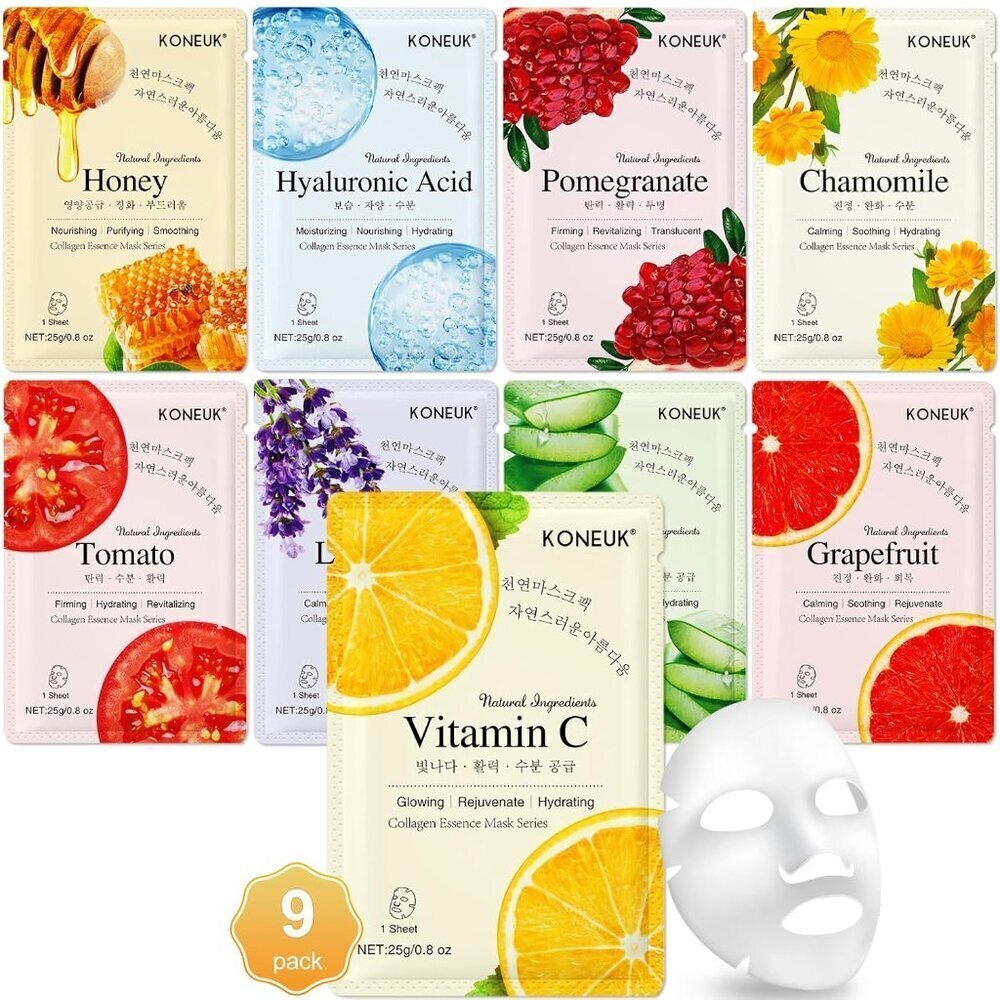 9 Pack Collagen Face Masks Skincare for Women, Hydrating Sheet Face Masks Suitab